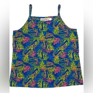 Kids supergirl multi-color pajama tank top. (Blue, green, and pink)